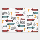 Blauw & Rood Snelle Retro  Racing Auto's Inpakpapier Vel (Voorkant 3)
