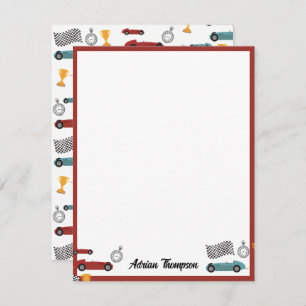 Blauw & Rood Snelle Retro  Racing Auto's Kinder Notitiekaartje