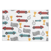 Blauw & Rood Snelle Retro Racing Auto's Kussensloop (Achterkant-Links)