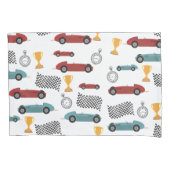 Blauw & Rood Snelle Retro Racing Auto's Kussensloop (Voorkant-Links)