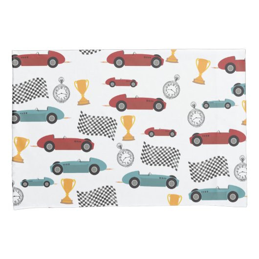 Blauw & Rood Snelle Retro Racing Auto's Kussensloop (Voorkant-Rechts)