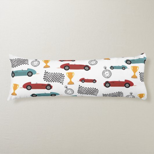 Blauw & Rood Snelle Retro  Racing Auto's Lichaamskussen (Voorkant)