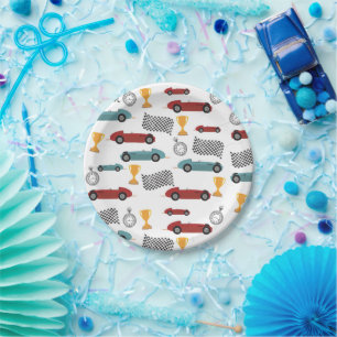 Blauw & Rood Snelle Retro  Racing Auto's Papieren Bordje