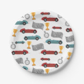 Blauw & Rood Snelle Retro  Racing Auto's Papieren Bordje (Voorkant)