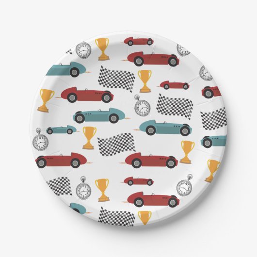 Blauw & Rood Snelle Retro Racing Auto's Papieren Bordje (Voorkant)