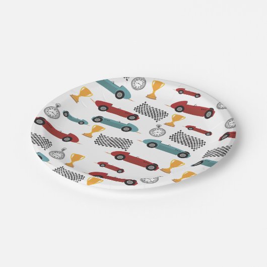 Blauw & Rood Snelle Retro  Racing Auto's Papieren Bordje (Gekanteld)