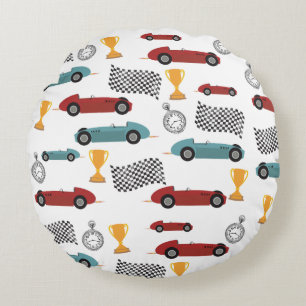 Blauw & Rood Snelle Retro  Racing Auto's Rond Kussen