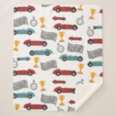 Blauw & Rood Snelle Retro  Racing Auto's Sherpa Deken (Voorkant)