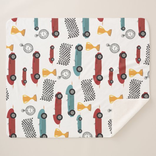 Blauw & Rood Snelle Retro  Racing Auto's Sherpa Deken (Voorkant (horizontaal))