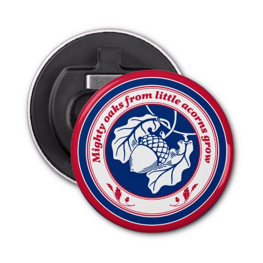 blauw rood spreekwoord eikeneikenbladeren button flesopener (Voorkant)