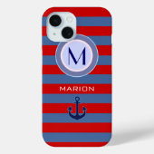 blauw & rood Strepen & Anker Monogrammed Case-Mate iPhone Case (Achterkant)