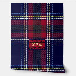 Blauw Rood Tartan Monogram in Keltische Leeuw lett Behang