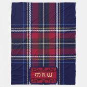 Blauw Rood Tartan Monogram in Keltische Leeuw lett Fleece Deken (Voorkant)