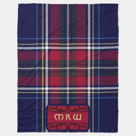 Blauw Rood Tartan Monogram in Keltische Leeuw lett Fleece Deken