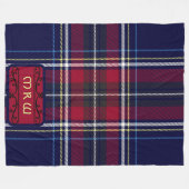 Blauw Rood Tartan Monogram in Keltische Leeuw lett Fleece Deken (Voorkant (Horizontaal))