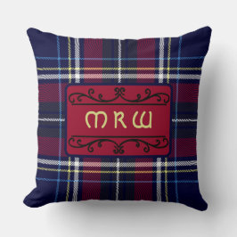 Blauw Rood Tartan Monogram in Keltische Leeuw lett Kussen