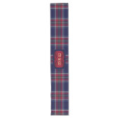 Blauw Rood Tartan Monogram in Keltische Leeuw lett Lange Tafelloper (Voorkant)