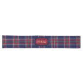 Blauw Rood Tartan Monogram in Keltische Leeuw lett Lange Tafelloper (Horizontaal)