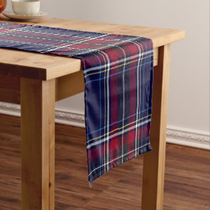 Blauw Rood Tartan Monogram in Keltische Leeuw lett Lange Tafelloper