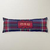 Blauw Rood Tartan Monogram in Keltische Leeuw lett Lichaamskussen (Voorkant)