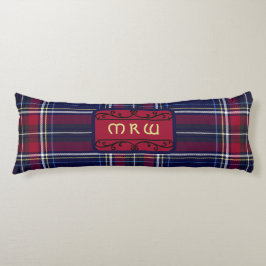 Blauw Rood Tartan Monogram in Keltische Leeuw lett Lichaamskussen