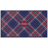 Blauw Rood Tartan Monogram in Keltische Leeuw lett Tafelkleed (Voorkant (Horizontaal))