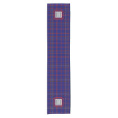 Blauw Rood Tartan Monogram Korte Tafelloper (Voorkant)