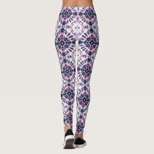 Blauw & Rood Tie Kleurstofpatroon Leggings (Achterkant)