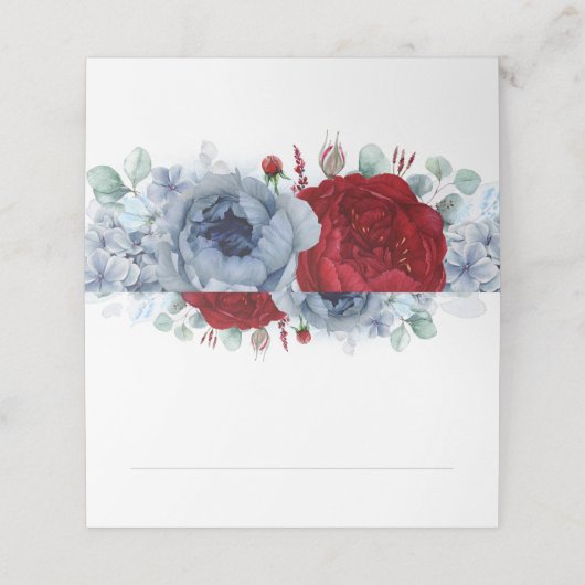 Blauw Rood tinten Bloemen Elegante Boho bruiloft Plaatskaartje (Buitenkant ongevouwen)