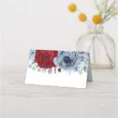 Blauw Rood tinten Bloemen Elegante Boho bruiloft Plaatskaartje (Achterkant)