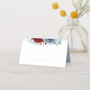Blauw Rood tinten Bloemen Elegante Boho bruiloft Plaatskaartje