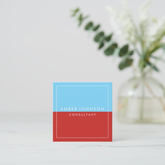 Blauw Rood Twee Tonen Met Witte Rand Vierkante Visitekaartje (Staand voorkant)