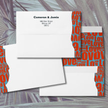 Blauw Rood Typografie Rand Bruiloft Uitnodiging