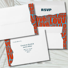 Blauw Rood Typografie Rand Herfst Bruiloft RSVP Envelop