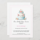 Blauw & Rood Verjaardagstaart – Uitnodiging 2e Ver (Voorkant / Achterkant)