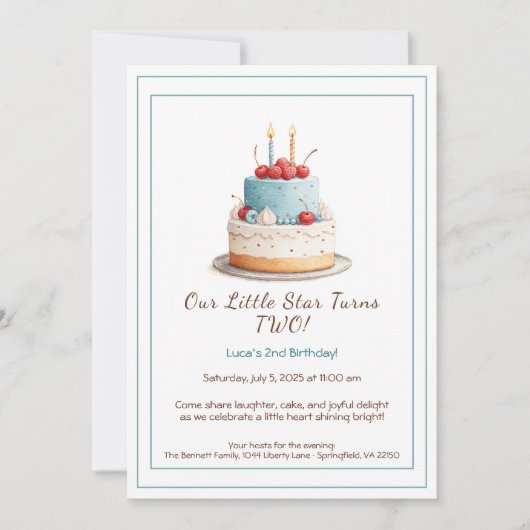 Blauw & Rood Verjaardagstaart – Uitnodiging 2e Ver (Voorkant)