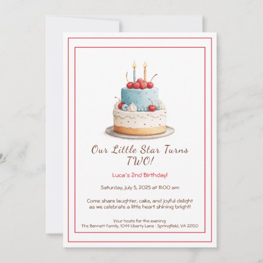 Blauw & Rood Verjaardagstaart – Uitnodiging 2e Ver (Voorkant)