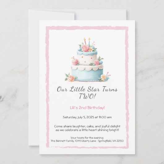 Blauw & Rood Verjaardagstaart – Uitnodiging 2e Ver (Voorkant)