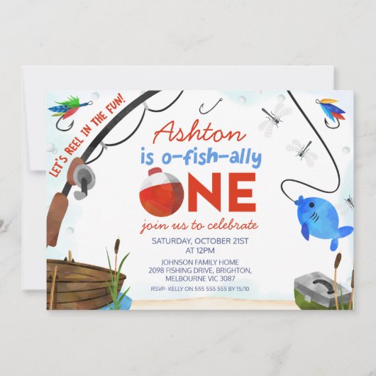 Blauw Rood Vist Ofishally Een 1e Verjaardag Kaart (Voorkant)