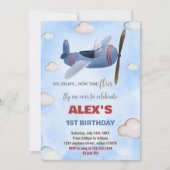 Blauw Rood Vliegtuig Verjaardag Uitnodigingen (Voorkant)