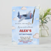 Blauw Rood Vliegtuig Verjaardag Uitnodigingen (Staand voorkant)