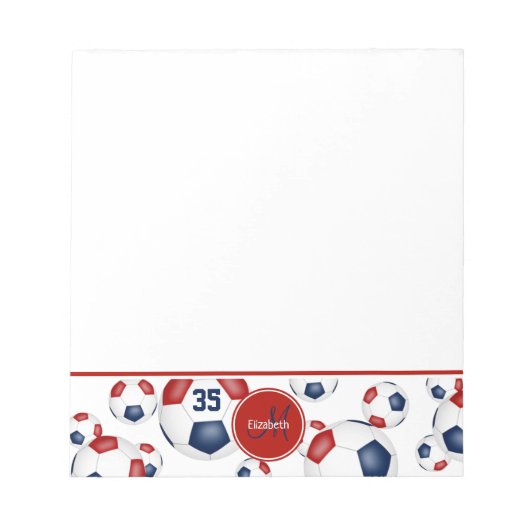 blauw rood voetballen patroonaccent notitieblok (Voorkant)