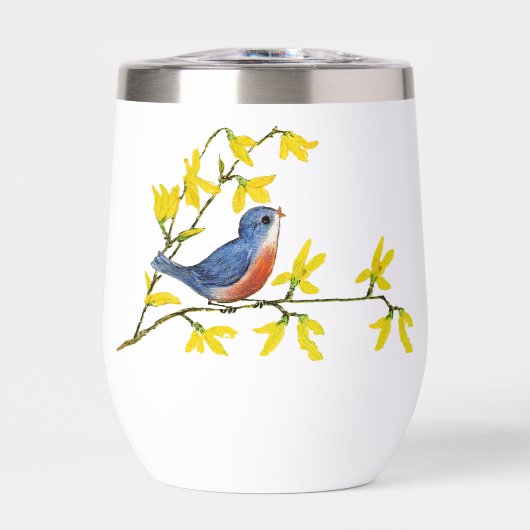  Blauw Rood Vogel op Tak Geel Bloemen (Voorkant)