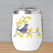  Blauw Rood Vogel op Tak Geel Bloemen