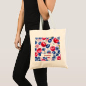 Blauw Rood Vruchten Berry Cherry Patroon Tote Bag (Voorkant (product))