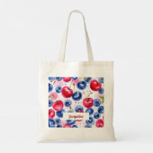 Blauw Rood Vruchten Berry Cherry Patroon Tote Bag (Achterkant)