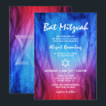 Blauw Rood Vuur en Ijs | Davidster Bat Mitzvah Kaart<br><div class="desc">Elegante, blauwe, rode vuur- en ijs-thema Bat Mitzvah-uitnodigingen die gemakkelijk kunnen worden aangepast met je eigen details. De prachtige waterverf illustratie toont dansende vlammen van rood vuur en blauw ijs met mengsels van paars en violet. Deze persoonlijke Bat Mitzvah uitnodiging template is gemaakt met witte vlam-achtige script plus een moderne...</div>