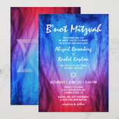 Blauw rood vuurijs | Ster van David B'not Mitzvah Kaart (Voorkant / Achterkant)