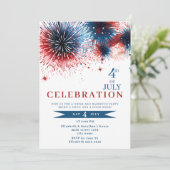 Blauw & Rood Vuurwerk 4 juli Uitnodigingen (Staand voorkant)