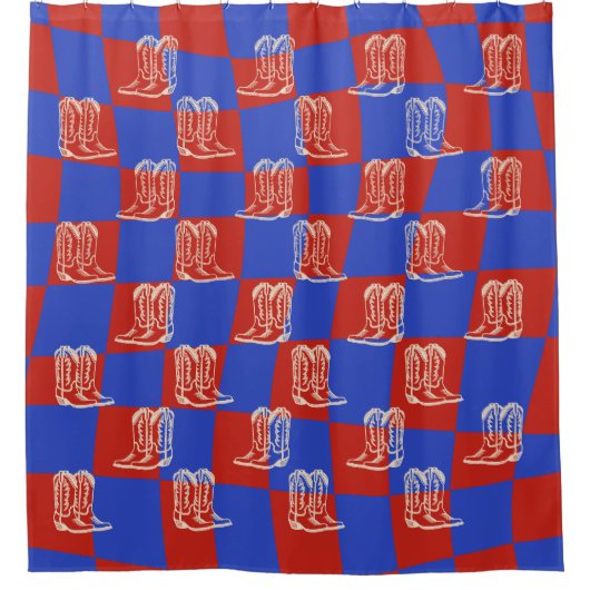 Blauw Rood western cowboylaarzen Douchegordijn (Voorkant)
